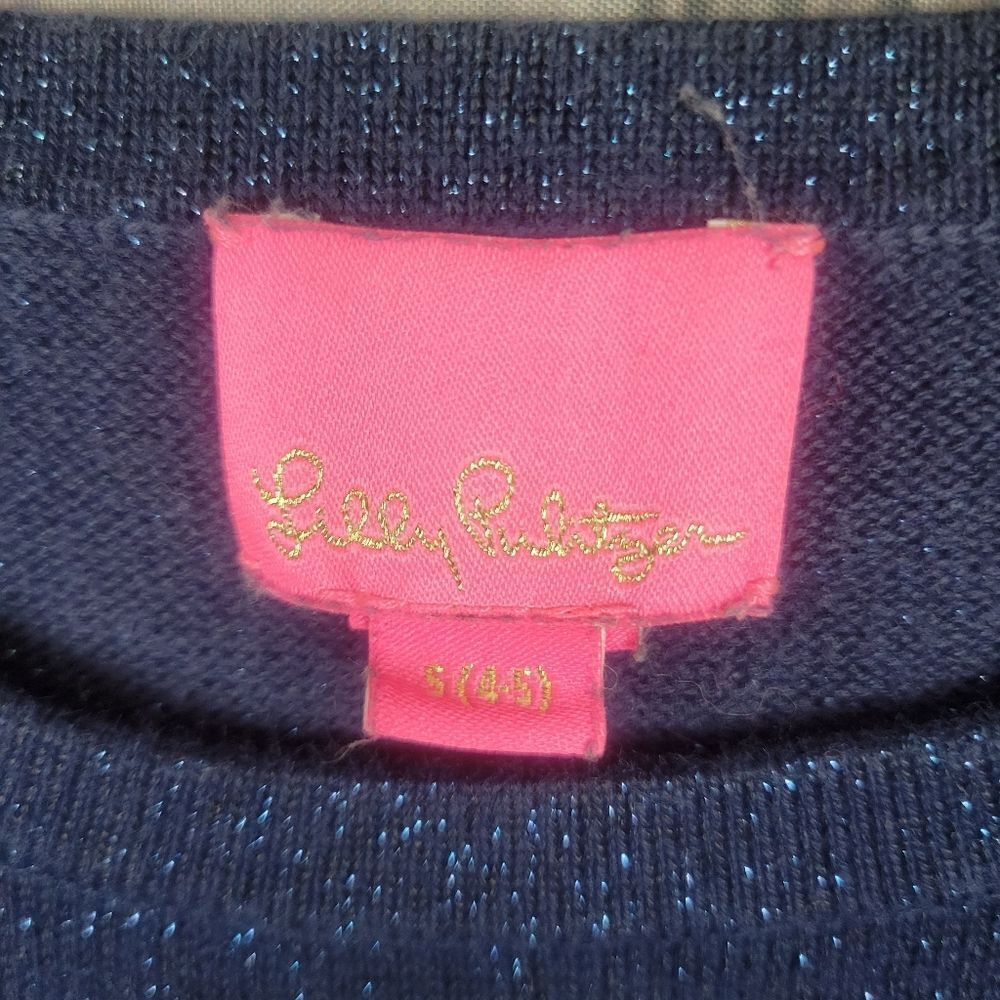 Lilly Pulitzer Girls Blue Ruffled Hem Shimmery Long Sleeve Dress Size 5 - Picture 4 of 6
